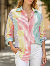 V-neck button-down striped cardigan